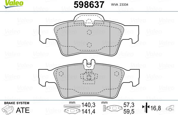 Valeo 598637 - Kit de plaquettes de frein, frein à disque cwaw.fr