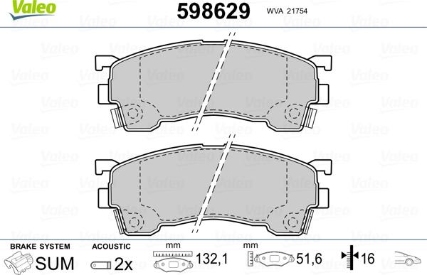 Valeo 598629 - Kit de plaquettes de frein, frein à disque cwaw.fr