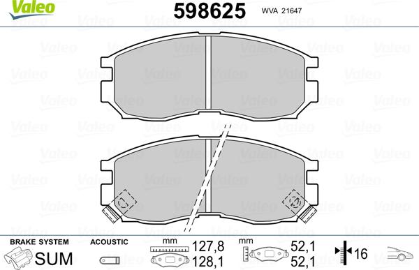 Valeo 598625 - Kit de plaquettes de frein, frein à disque cwaw.fr