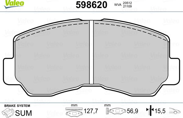 Valeo 598620 - Kit de plaquettes de frein, frein à disque cwaw.fr