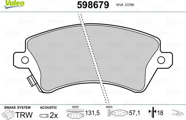 Valeo 598679 - Kit de plaquettes de frein, frein à disque cwaw.fr