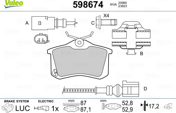 Valeo 598674 - Kit de plaquettes de frein, frein à disque cwaw.fr