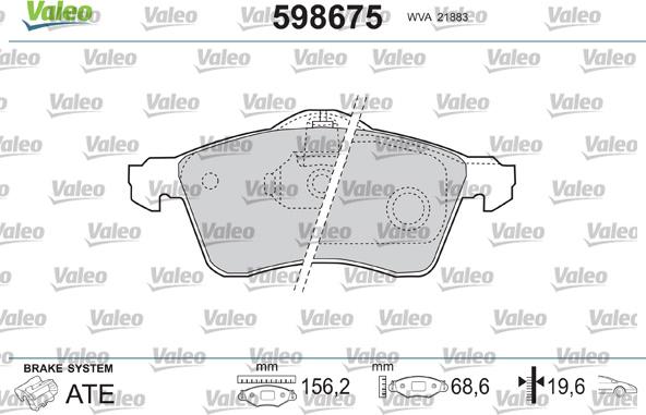 Valeo 598675 - Kit de plaquettes de frein, frein à disque cwaw.fr