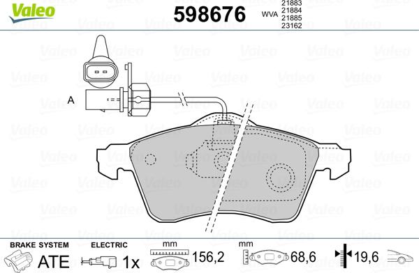 Valeo 598676 - Kit de plaquettes de frein, frein à disque cwaw.fr