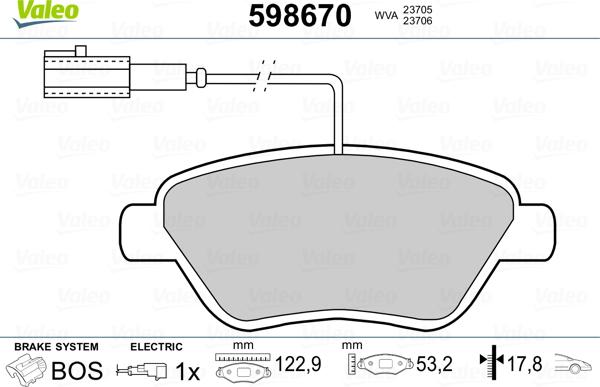 Valeo 598670 - Kit de plaquettes de frein, frein à disque cwaw.fr