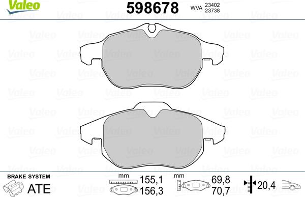 Valeo 598678 - Kit de plaquettes de frein, frein à disque cwaw.fr