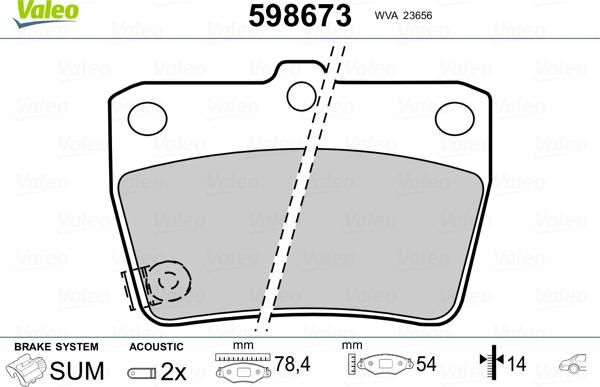 Valeo 598673 - Kit de plaquettes de frein, frein à disque cwaw.fr