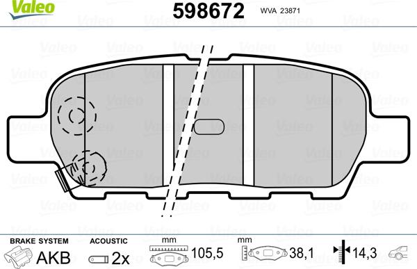 Valeo 598672 - Kit de plaquettes de frein, frein à disque cwaw.fr