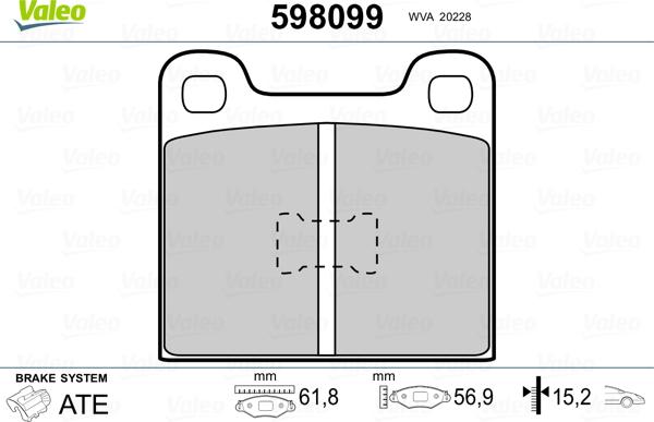 Valeo 598099 - Kit de plaquettes de frein, frein à disque cwaw.fr