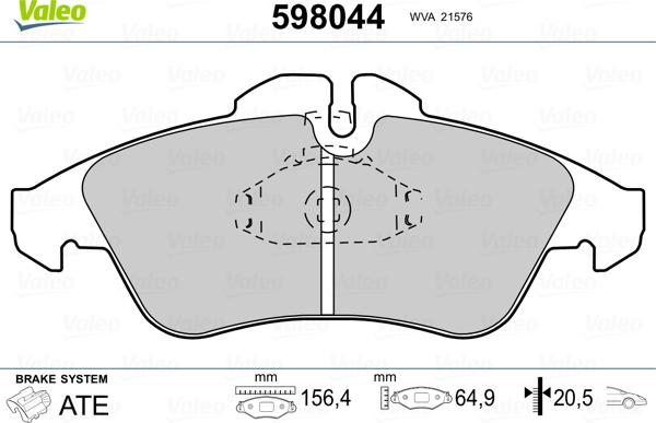 Valeo 598044 - Kit de plaquettes de frein, frein à disque cwaw.fr