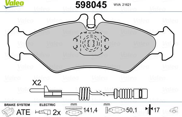 Valeo 598045 - Kit de plaquettes de frein, frein à disque cwaw.fr