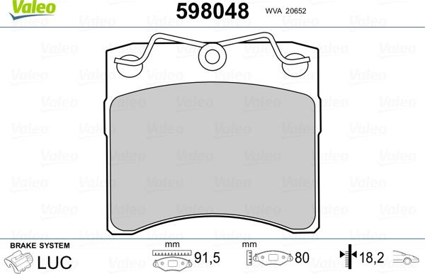 Valeo 598048 - Kit de plaquettes de frein, frein à disque cwaw.fr