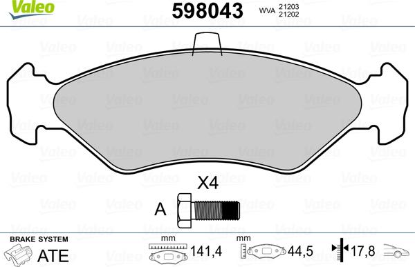 Valeo 598043 - Kit de plaquettes de frein, frein à disque cwaw.fr