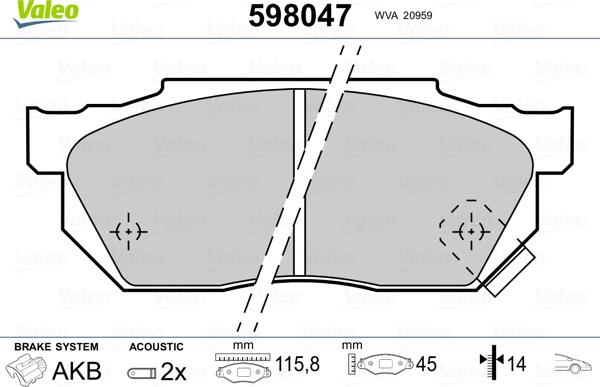 Valeo 598047 - Kit de plaquettes de frein, frein à disque cwaw.fr