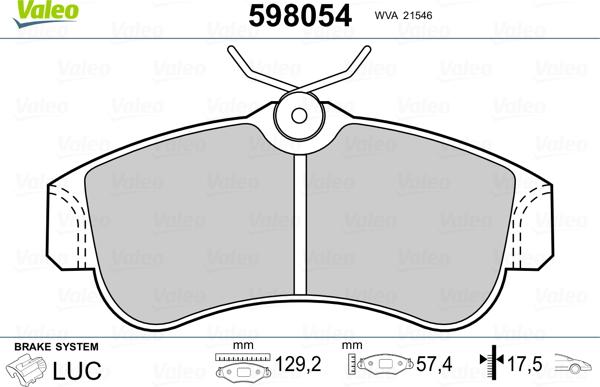 Valeo 598054 - Kit de plaquettes de frein, frein à disque cwaw.fr