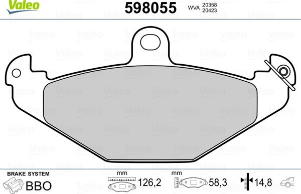 Valeo 598055 - Kit de plaquettes de frein, frein à disque cwaw.fr