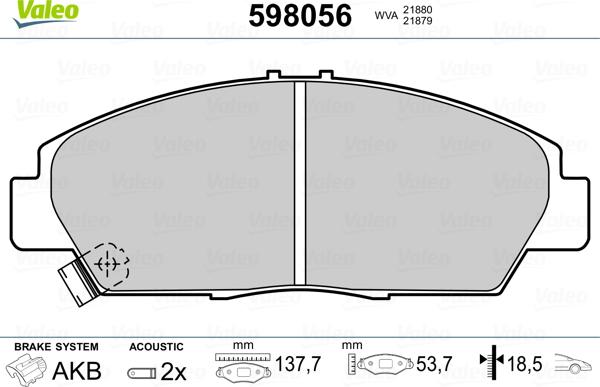 Valeo 598056 - Kit de plaquettes de frein, frein à disque cwaw.fr