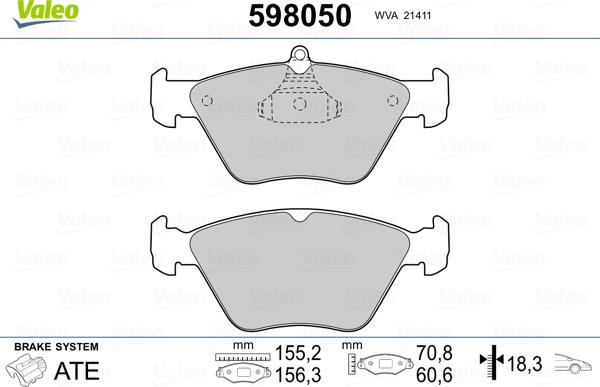 Valeo 598050 - Kit de plaquettes de frein, frein à disque cwaw.fr