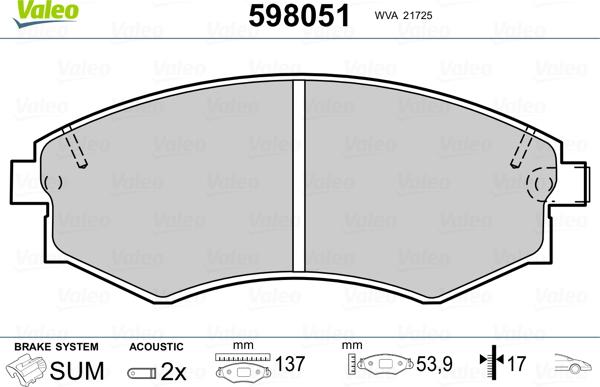 Valeo 598051 - Kit de plaquettes de frein, frein à disque cwaw.fr