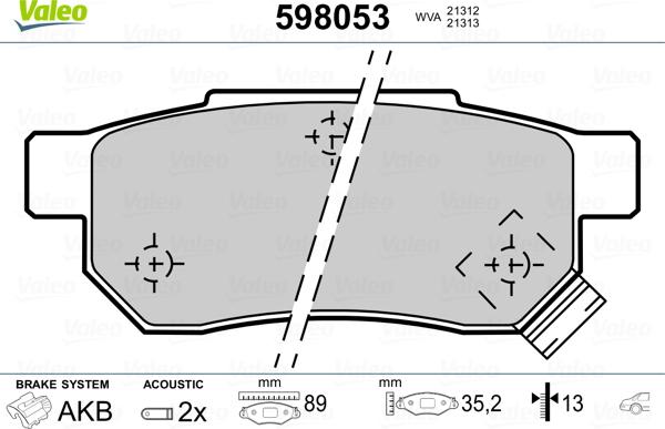 Valeo 598053 - Kit de plaquettes de frein, frein à disque cwaw.fr