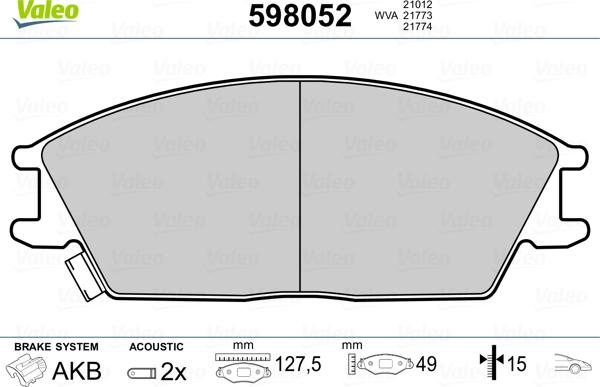 Valeo 598052 - Kit de plaquettes de frein, frein à disque cwaw.fr