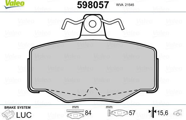 Valeo 598057 - Kit de plaquettes de frein, frein à disque cwaw.fr