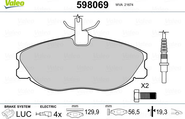 Valeo 598069 - Kit de plaquettes de frein, frein à disque cwaw.fr