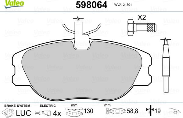 Valeo 598064 - Kit de plaquettes de frein, frein à disque cwaw.fr