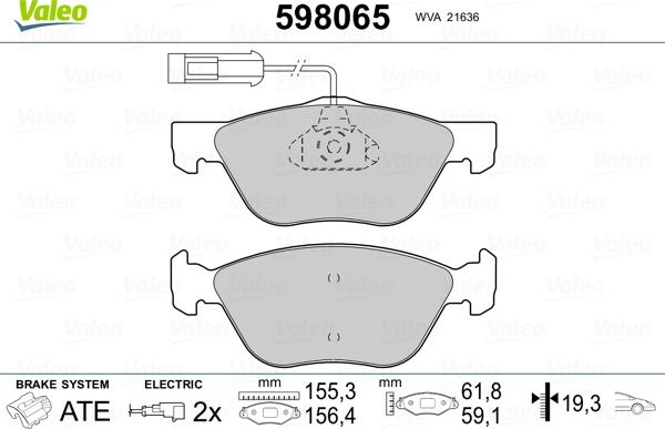 Valeo 598065 - Kit de plaquettes de frein, frein à disque cwaw.fr