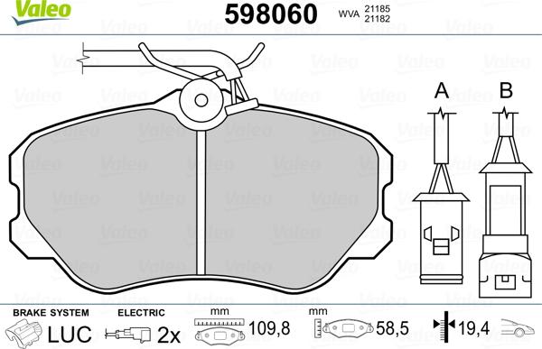 Valeo 598060 - Kit de plaquettes de frein, frein à disque cwaw.fr