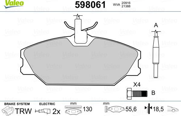 Valeo 598061 - Kit de plaquettes de frein, frein à disque cwaw.fr