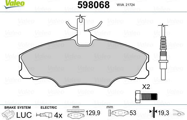 Valeo 598068 - Kit de plaquettes de frein, frein à disque cwaw.fr