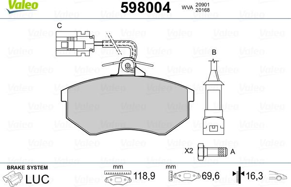 Valeo 598004 - Kit de plaquettes de frein, frein à disque cwaw.fr