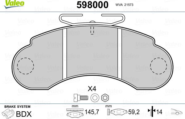 Valeo 598000 - Kit de plaquettes de frein, frein à disque cwaw.fr