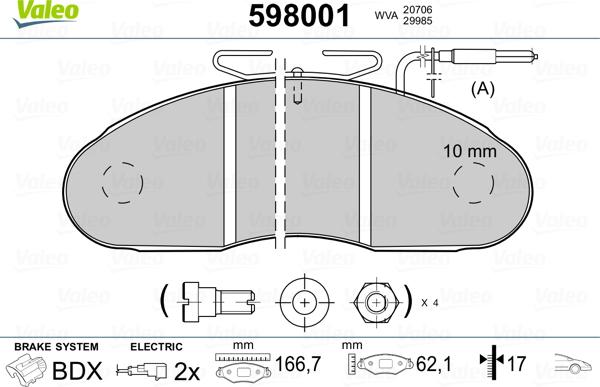 Valeo 598001 - Kit de plaquettes de frein, frein à disque cwaw.fr