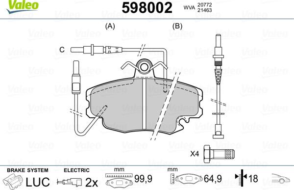 Valeo 598002 - Kit de plaquettes de frein, frein à disque cwaw.fr