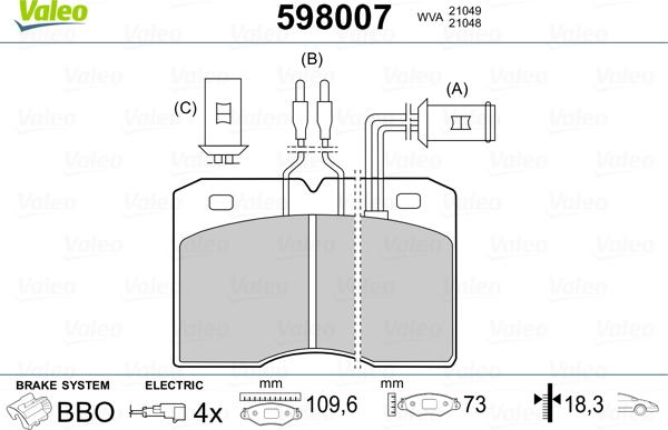 Valeo 598007 - Kit de plaquettes de frein, frein à disque cwaw.fr