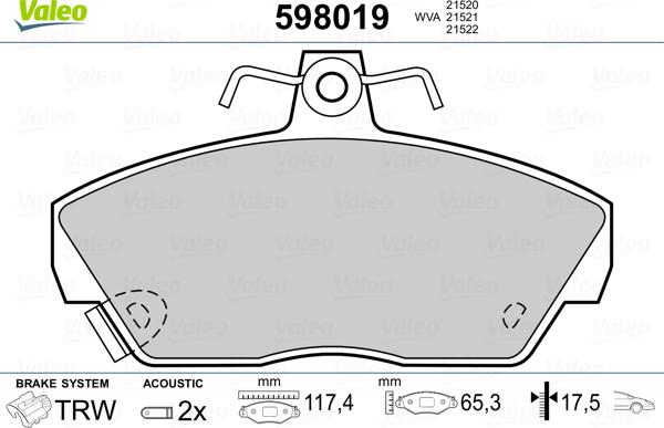 Valeo 598019 - Kit de plaquettes de frein, frein à disque cwaw.fr