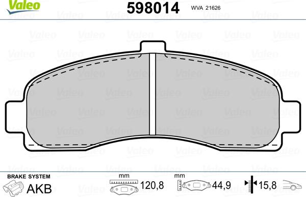 Valeo 598014 - Kit de plaquettes de frein, frein à disque cwaw.fr