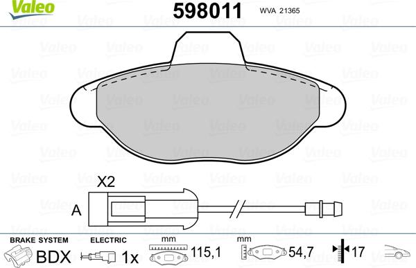 Valeo 598011 - Kit de plaquettes de frein, frein à disque cwaw.fr