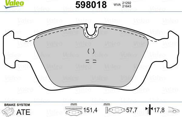 Valeo 598018 - Kit de plaquettes de frein, frein à disque cwaw.fr