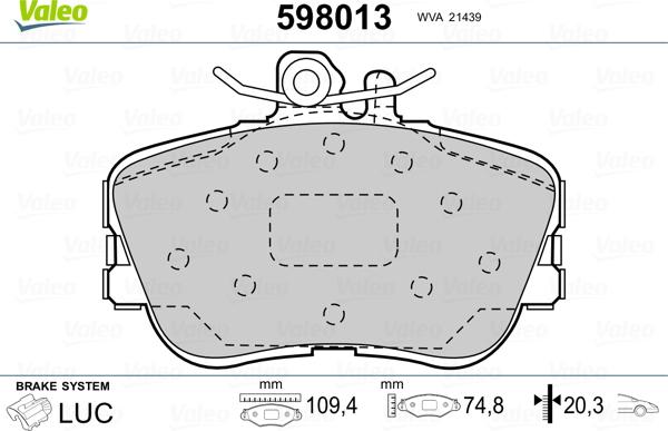 Valeo 598013 - Kit de plaquettes de frein, frein à disque cwaw.fr