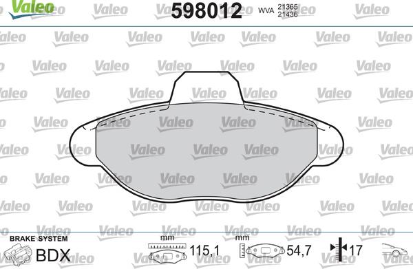 Valeo 598012 - Kit de plaquettes de frein, frein à disque cwaw.fr