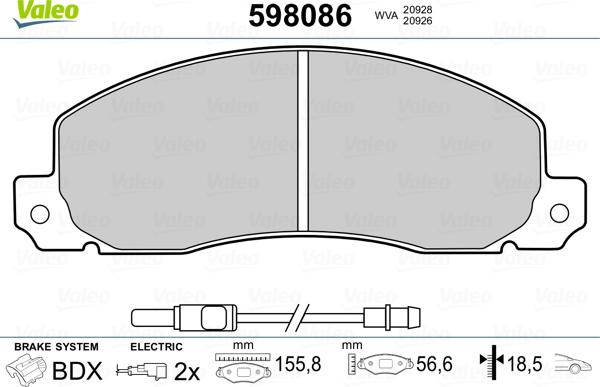 Valeo 598086 - Kit de plaquettes de frein, frein à disque cwaw.fr