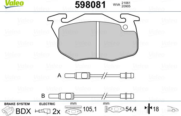 Valeo 598081 - Kit de plaquettes de frein, frein à disque cwaw.fr