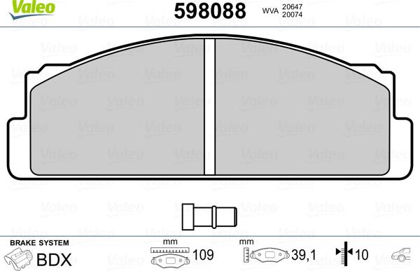 Valeo 598088 - Kit de plaquettes de frein, frein à disque cwaw.fr