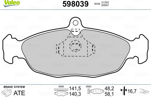 Valeo 598039 - Kit de plaquettes de frein, frein à disque cwaw.fr