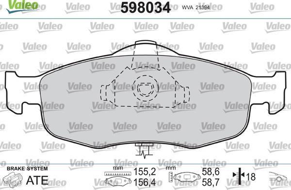 Valeo 598034 - Kit de plaquettes de frein, frein à disque cwaw.fr