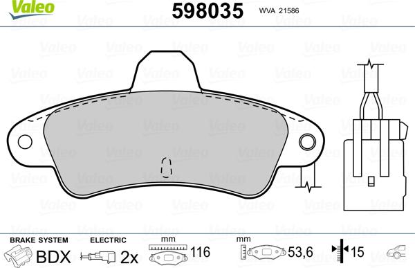 Valeo 598035 - Kit de plaquettes de frein, frein à disque cwaw.fr