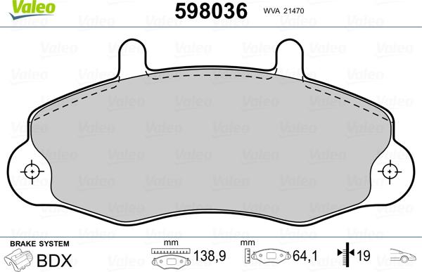 Valeo 598036 - Kit de plaquettes de frein, frein à disque cwaw.fr